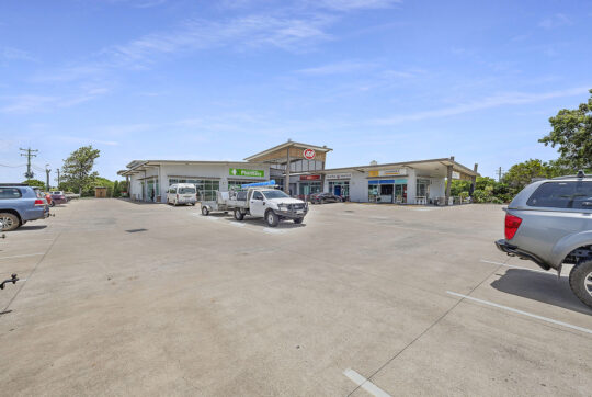 Looking at Burnett Heads shopping centre from the carpark at the main entry