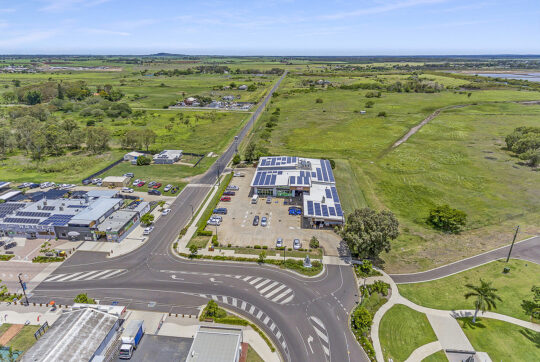 Isometric view from the air looking at the entire Burnett Heads shopping centre