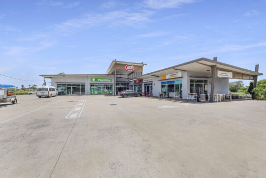 Looking at Burnett Heads shopping centre from the carpark at the main entry