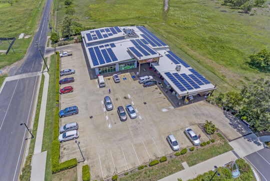 Isometric view from the air looking at the entire Burnett Heads shopping centre