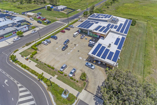 Isometric view from the air looking at the entire Burnett Heads shopping centre