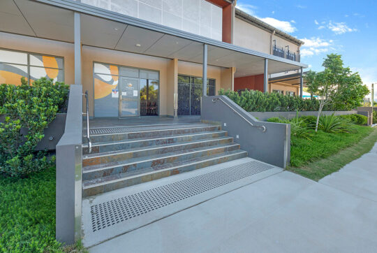 Stairway to the street entrance for the IWC building