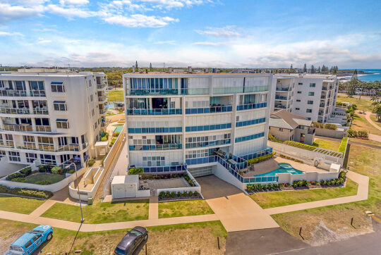 Aerial view looking at La Madalena Apartments