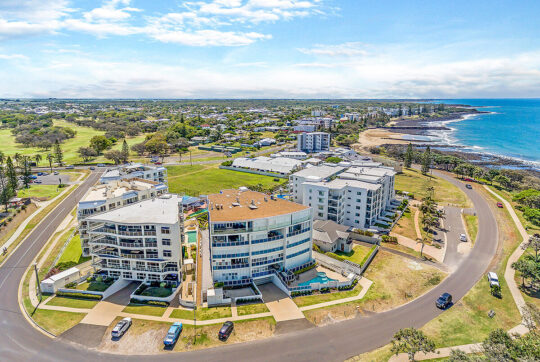 Aerial view looking at La Madalena Apartments