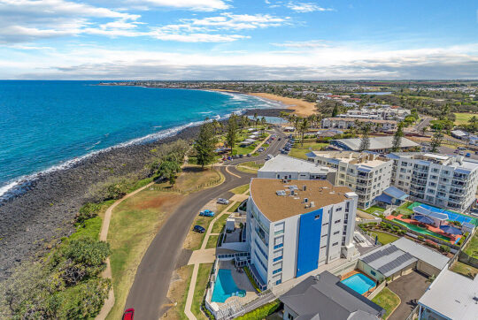 Aerial view looking at La Madalena Apartments