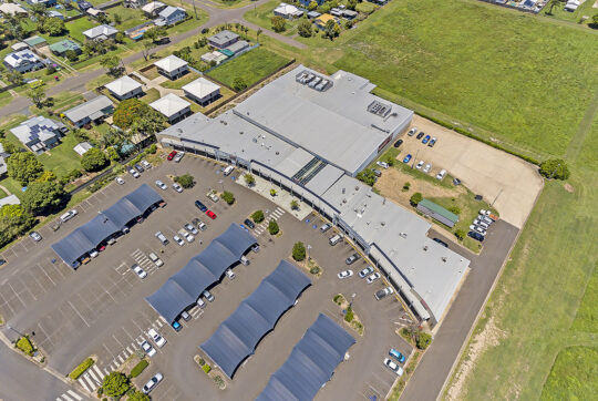 Isometric view from the air of Northway Plaza Shopping Centre showing entire complex