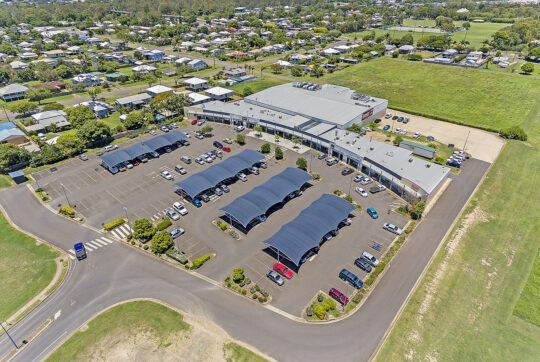 Isometric view from the air of Northway Plaza Shopping Centre showing entire complex