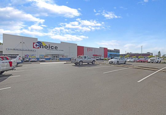 Carpark view showing the three stores Choice, World Gym and Road Tech Marine feature image