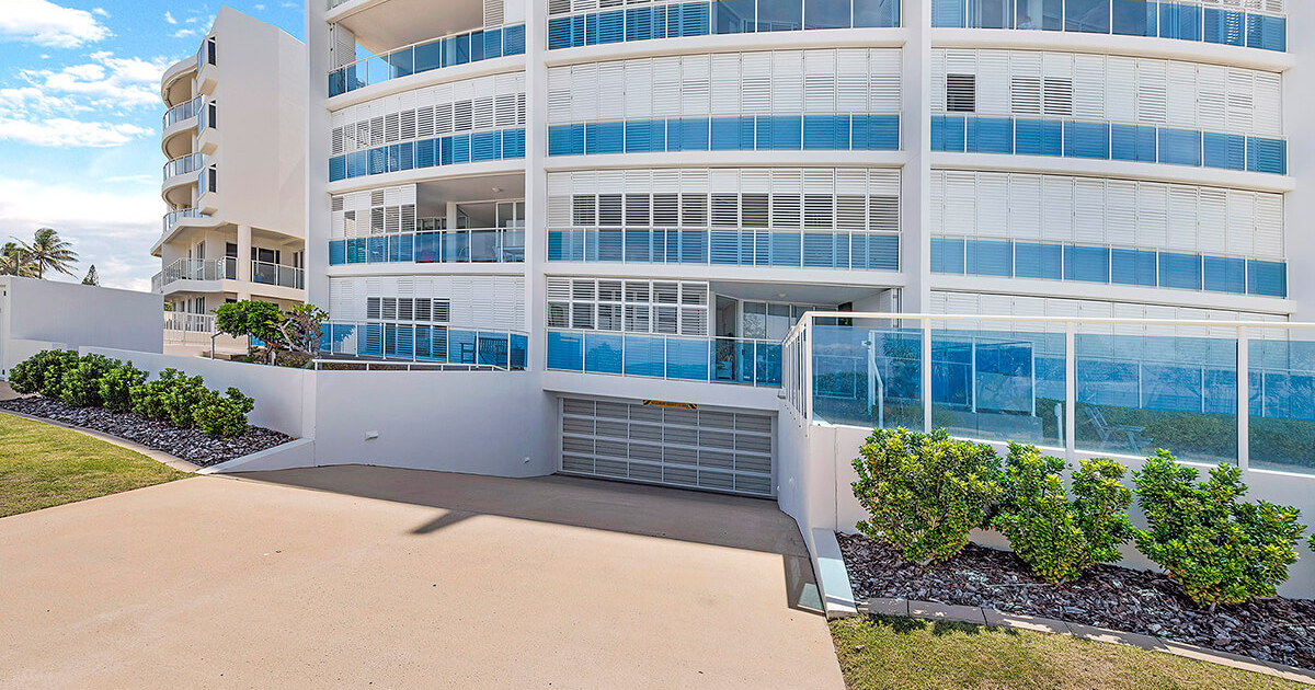 Driveway to the underground car parking at La Madalena Apartments