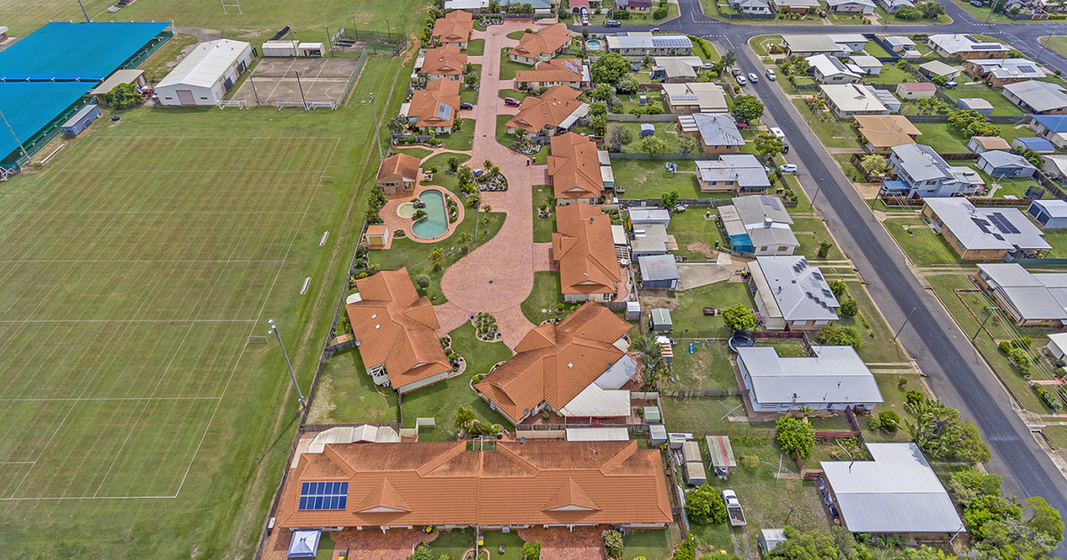 Aerial view of Palm Garden Villas showing whole complex